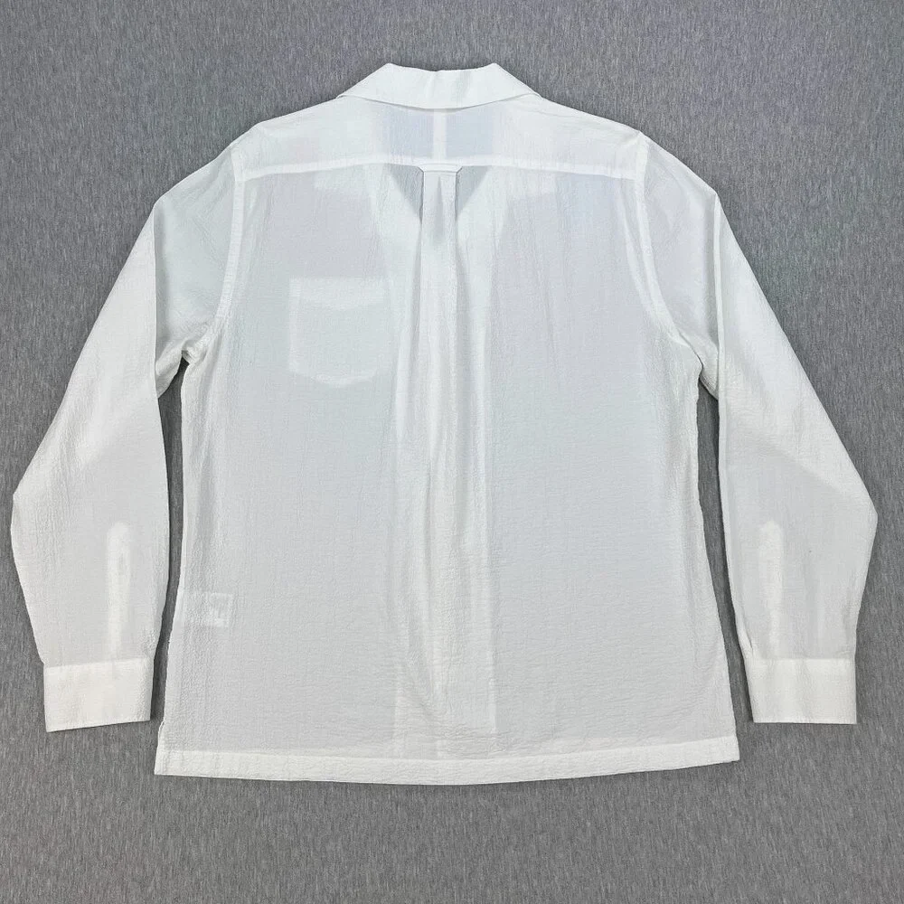 Todd Snyder Portuguese Seersucker Camp Shirt Men L White Loop Collar Long Sleeve - Picture 9 of 15